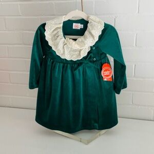 classic new with tags green velvet eyelet collar toddler christmas dress size 2